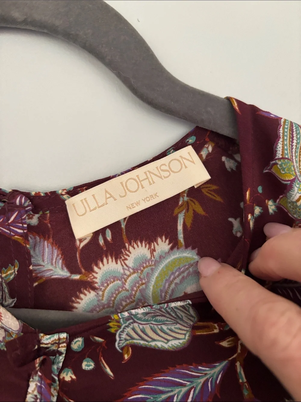 Ulla Johnson Burgundy Floral Puff Sleeve Blouse